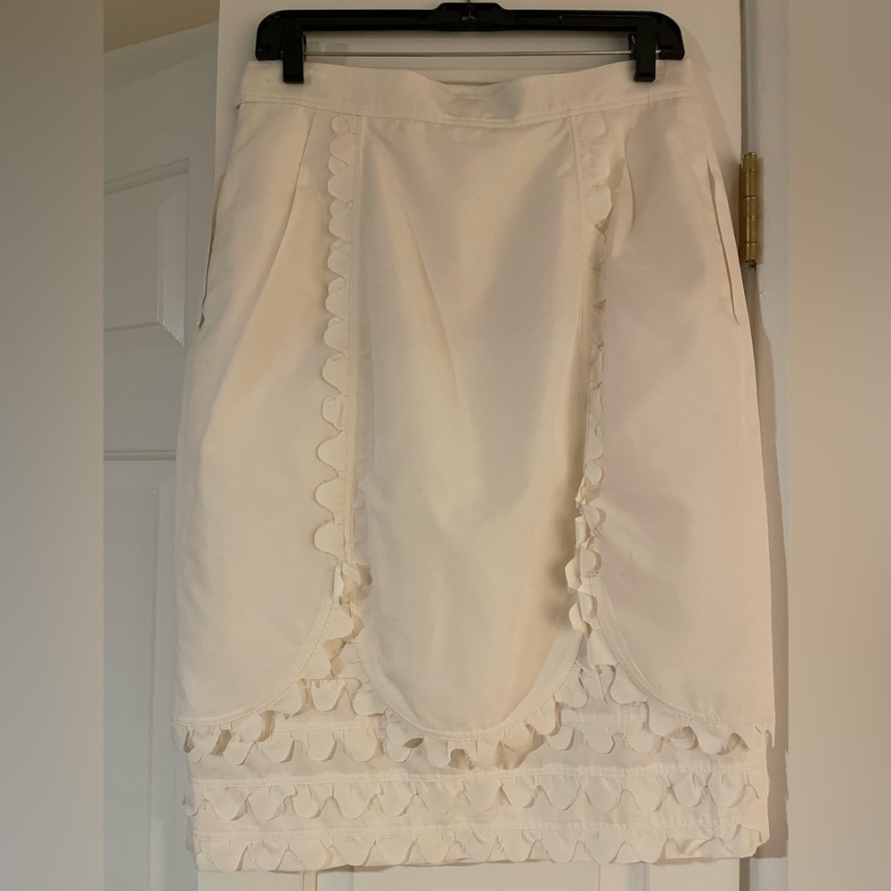 Elegant YSL White Skirt with Scalloped Details
